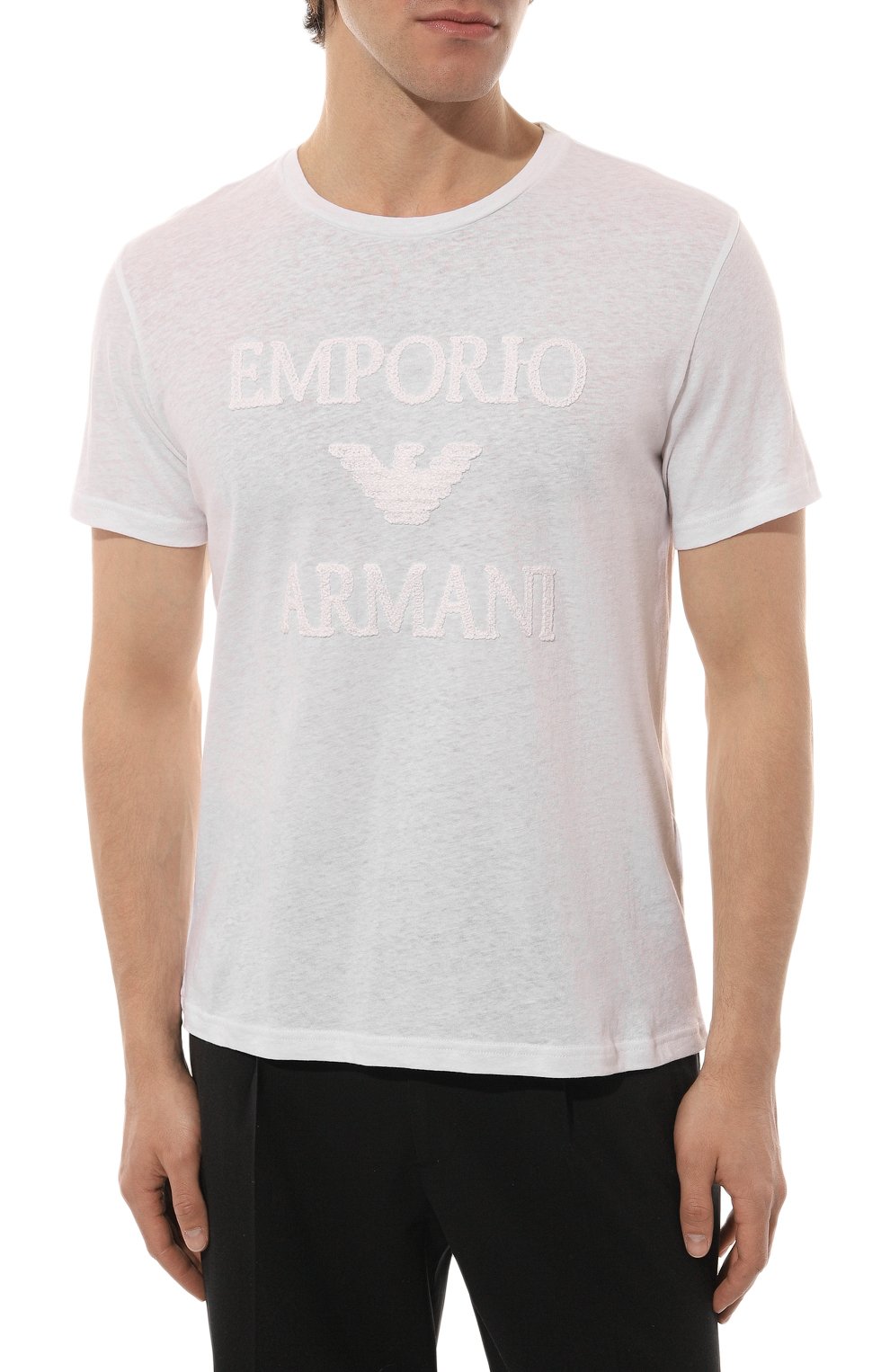 Футболка из хлопка и льна EMPORIO ARMANI, арт. 211818/3R485, фото 3