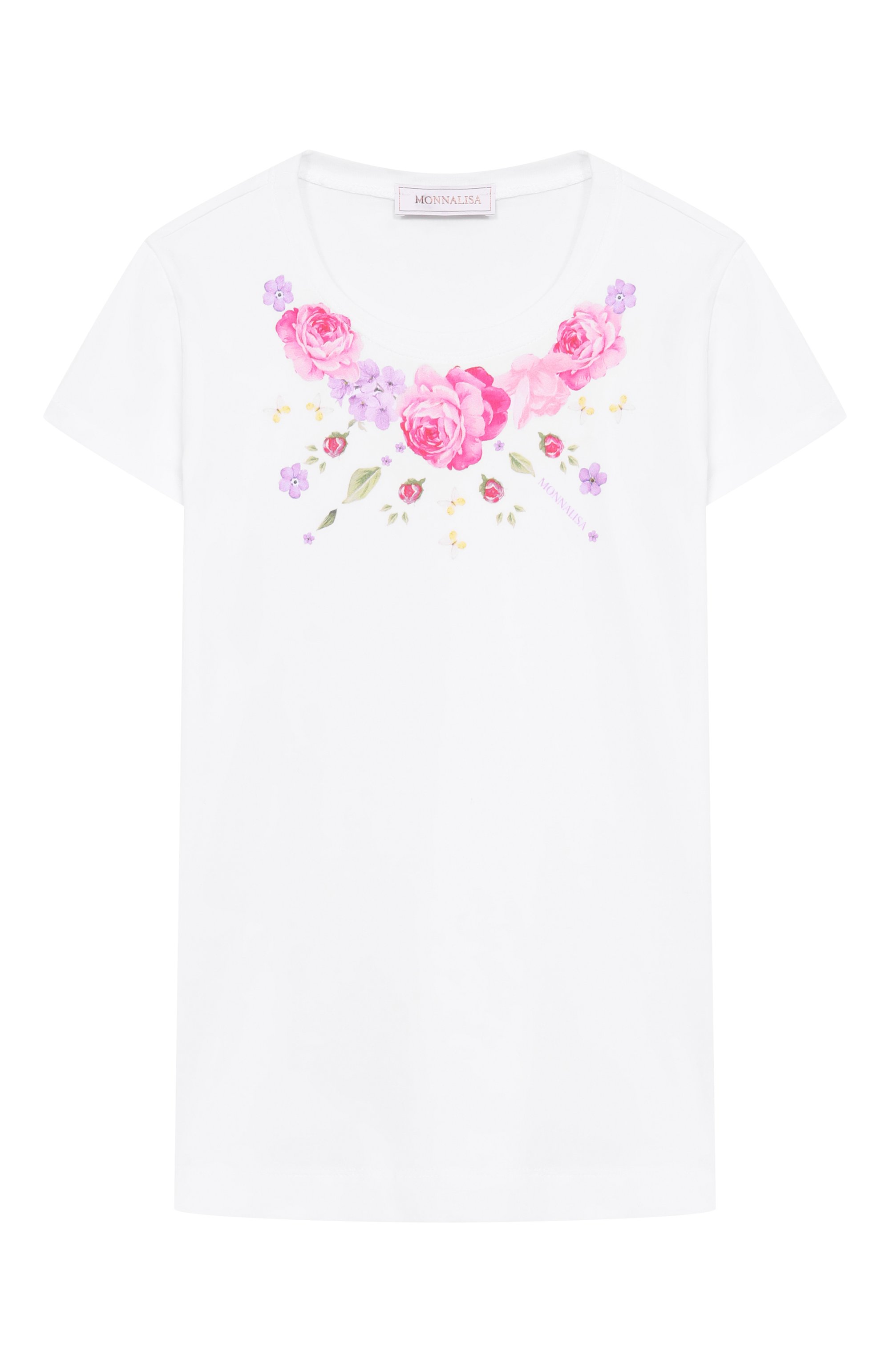 Хлопковая футболка MONNALISA белого цвета по цене 8300 руб., арт. 11G605, фото 1 Хлопковая футболка MONNALISA, арт. 11G605, фото 1