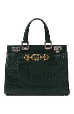 Женская сумка zumi small из кожи аллигатора GUCCI темно-зеленого цвета, арт. 569712 EV40X | Фото 1 (Материал: Экзотическая кожа, Натуральная кожа; Сумки-технические: Сумки top-handle; Материал сплава: Проставлено; Ремень/цепочка: На ремешке; Драгоценные камни: Проставлено; Размер: small)