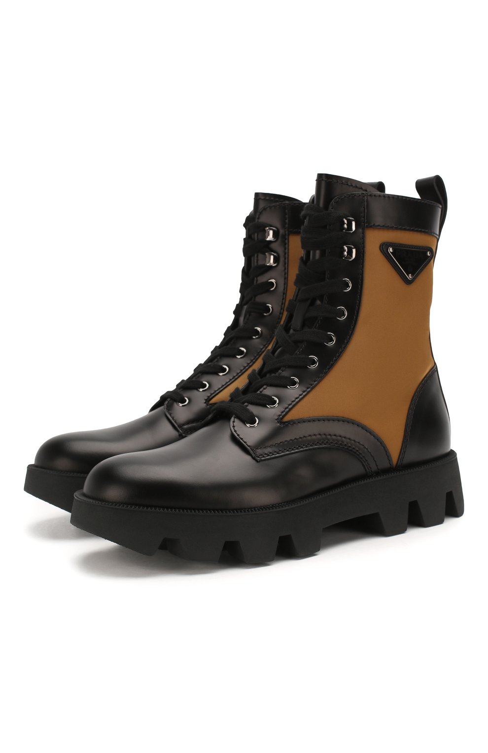 ptw_185☆ Мужские коричневые комбинированные ботинки PRADA купить в интернет