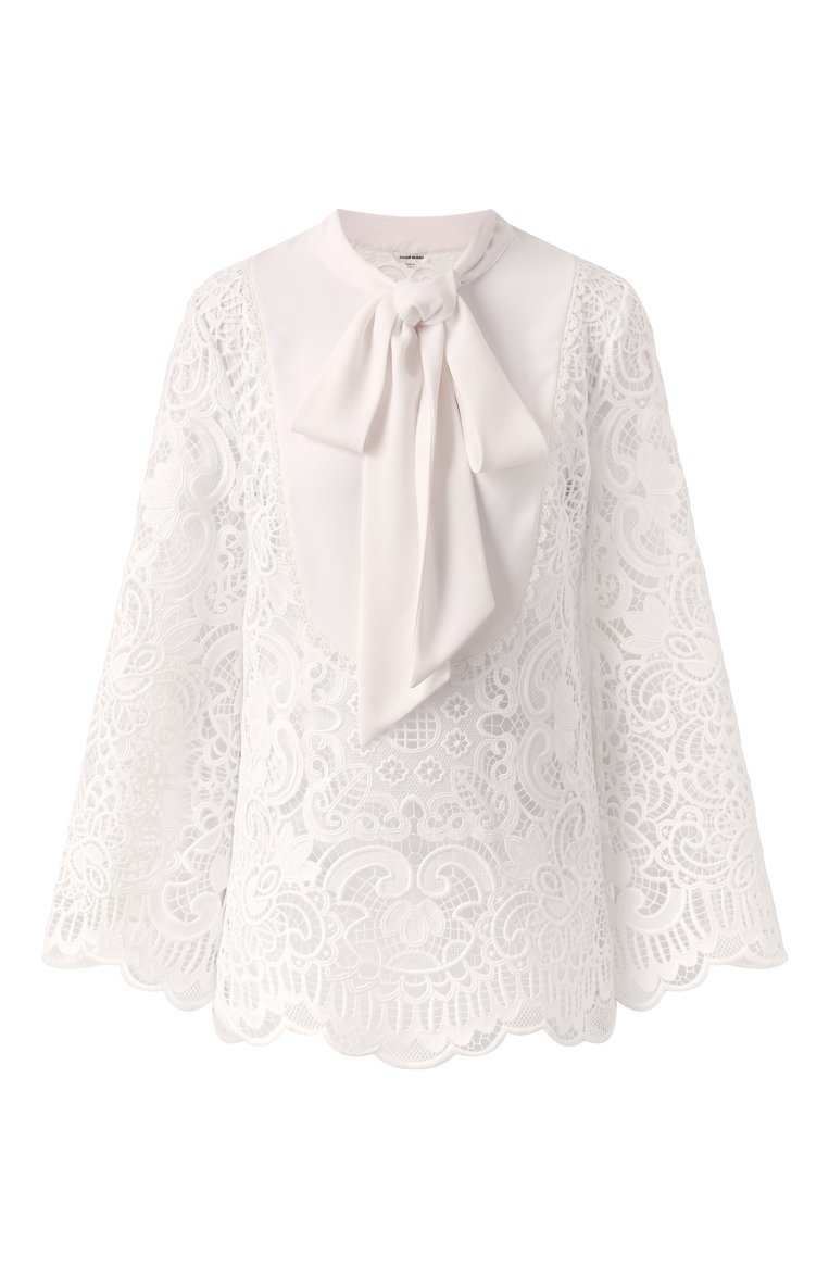 Женская блузка ZUHAIR MURAD белого цвета, арт. RBL25356/MAPL002 | Фото 1 (Рукава: Длинные; Длина (для топов): Удлиненные; Женское Кросс-КТ: Блуза-одежда; Принт: Без принта; Стили: Романтичный; Материал внешний: Синтетический материал; Автоматизация состава: Проставлено; Автоматизация ТО: Проставлено)
