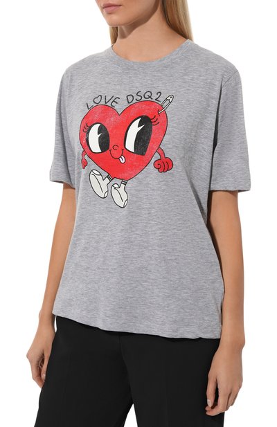 Футболка из хлопка и вискозы DSQUARED2 серого цвета по цене 36500 руб., арт. S72GD0476/S22146, фото 3 Футболка из хлопка и вискозы DSQUARED2, арт. S72GD0476/S22146, фото 3