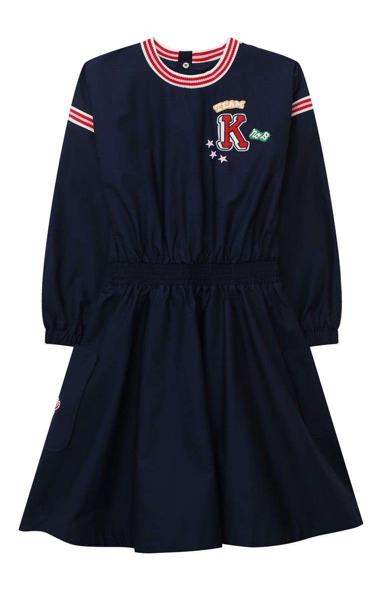 Детское хлопковое платье KENZO темно-синего цвета, арт. K12329/6Y-12Y | Фото 1 (Материал внешний: Хлопок; Рукава: Длинные; Материал подклада: Хлопок; Случай: Повседневный; Девочки Кросс-КТ: Платье-одежда; Ростовка одежда: 8 лет | 128 см, 6 лет | 116 см, 12 лет | 152 см, 10 - 11 лет | 140 - 146см)