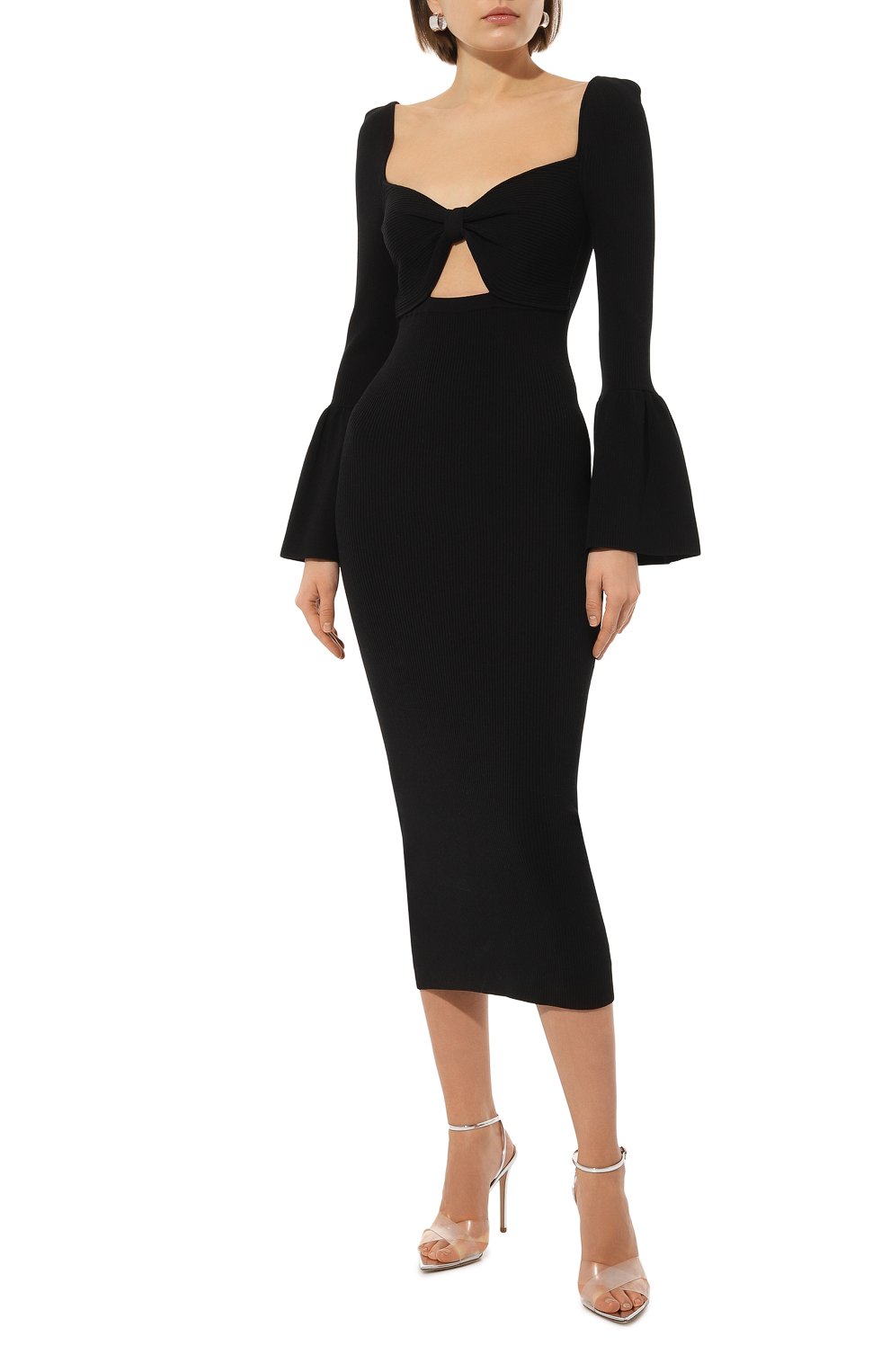 Платье из вискозы SELF-PORTRAIT черного цвета по цене 66950 руб., арт. PF22-058S, фото 3 Платье из вискозы SELF-PORTRAIT, арт. PF22-058S, фото 3