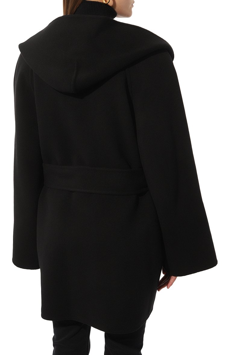 Женское шерстяное полупальто BALENCIAGA черного цвета, арт. 808945/TRU30 | Фото 4 (1-2-бортные: Однобортные; Рукава: Длинные; Материал внешний: Шерсть; Стили: Кэжуэл; Длина (верхняя одежда): До середины бедра)