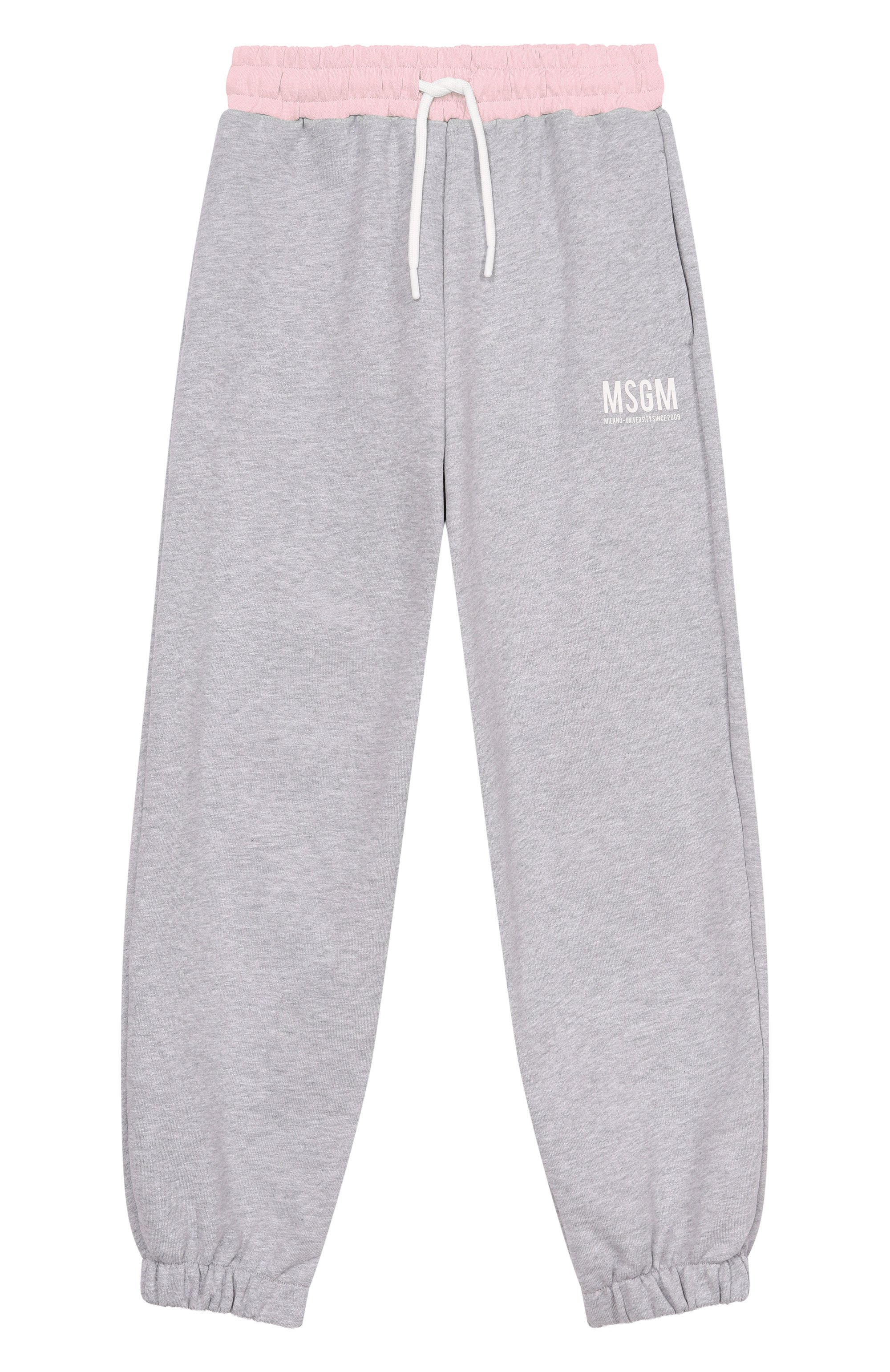 Хлопковые джоггеры MSGM KIDS серого цвета по цене 9950 руб., арт. S6MSJUFP061, фото 1 Хлопковые джоггеры MSGM KIDS, арт. S6MSJUFP061, фото 1