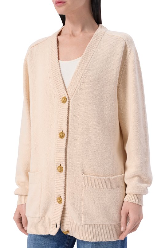 Кардиган из хлопка и кашемира Balmain GF0K0003/KJ83 Бежевый  GF0K0003/KJ83 Фото 3