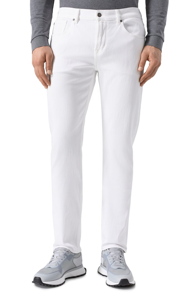 Мужские джинсы straight 7 FOR ALL MANKIND белого цвета, арт. JSSC4450PL | Фото 3 (Длина (брюки, джинсы): Стандартные; Материал внешний: Деним, Хлопок, Синтетический материал; Кросс-КТ: Деним; Силуэт М (брюки): Прямые; Стили: Повседневный; Детали: Однотонный; Автоматизация ТО: Проставлено; Автоматизация состава: Проставлено)