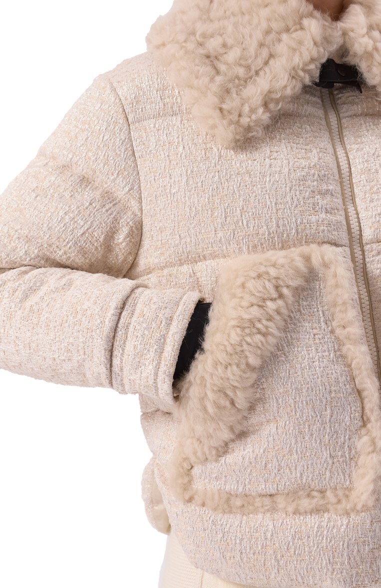 Женский пуховик stowe MONCLER GRENOBLE кремового цвета, арт. 1A000-45-597TP | Фото 5 (Длина (верхняя одежда): Короткие; Материал подклада: Синтетический материал; Рукава: Длинные; Стили: Кэжуэл; Кросс-КТ: Пуховик; Материал внешний: Синтетический материал)