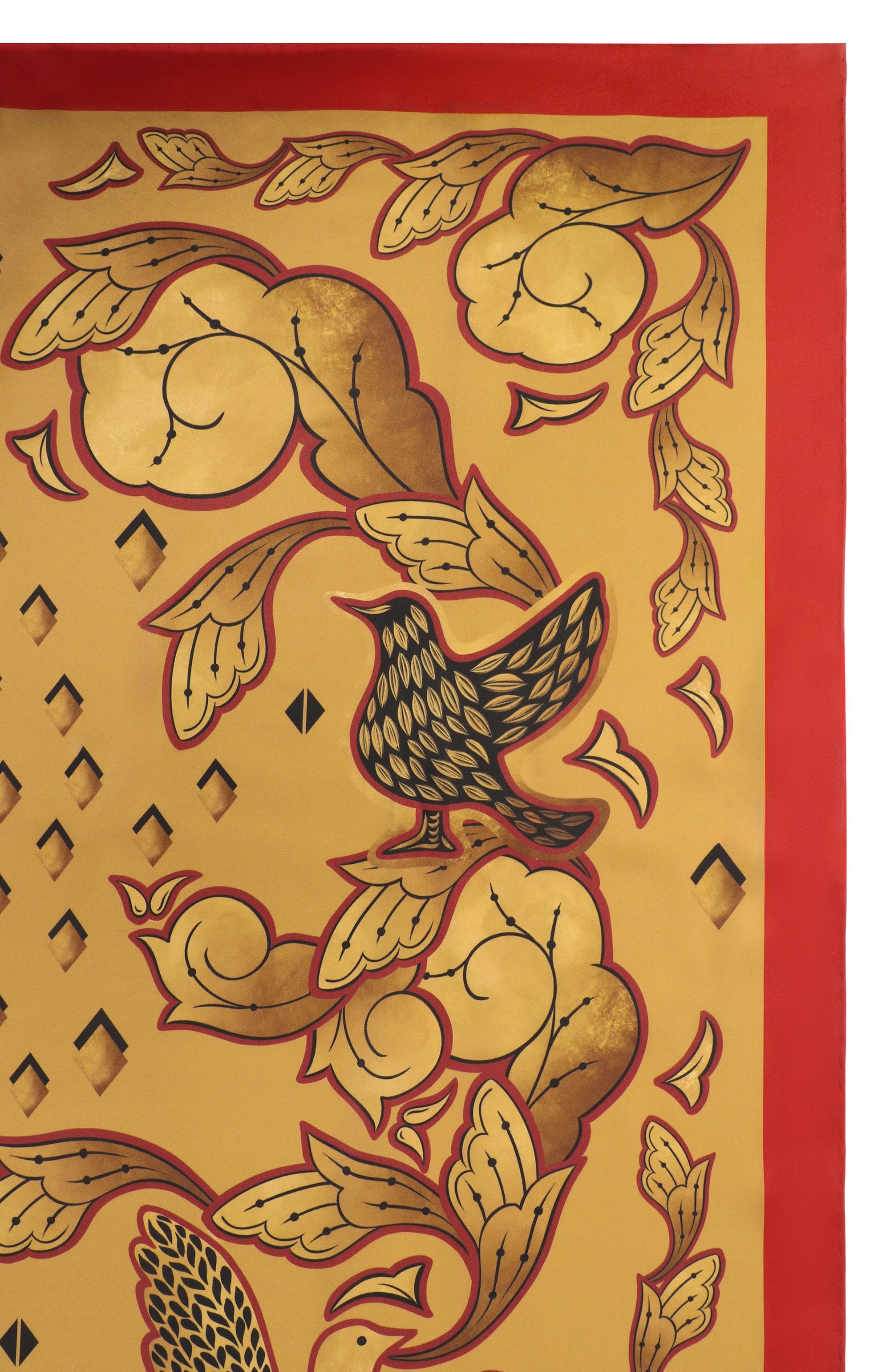 Шелковый платок ХОХЛОМА Х АЛЕНА АХМАДУЛЛИНА золотого цвета по цене 29000 руб., арт. WTA111N, фото 4 Шелковый платок ХОХЛОМА Х АЛЕНА АХМАДУЛЛИНА, арт. WTA111N, фото 4