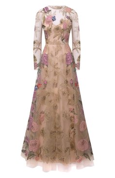 Женское платье VALENTINO бежевого цвета, арт. WB3VDC751ED | Фото 1 (Рукава: Длинные; Случай: Вечерний; Материал внешний: Синтетический материал; Материал сплава: Проставлено; Длина Ж (юбки, платья, шорты): Макси; Драгоценные камни: Проставлено; Материал подклада: Вискоза; Стили: Романтичный; Женское Кросс-КТ: Платье-одежда)