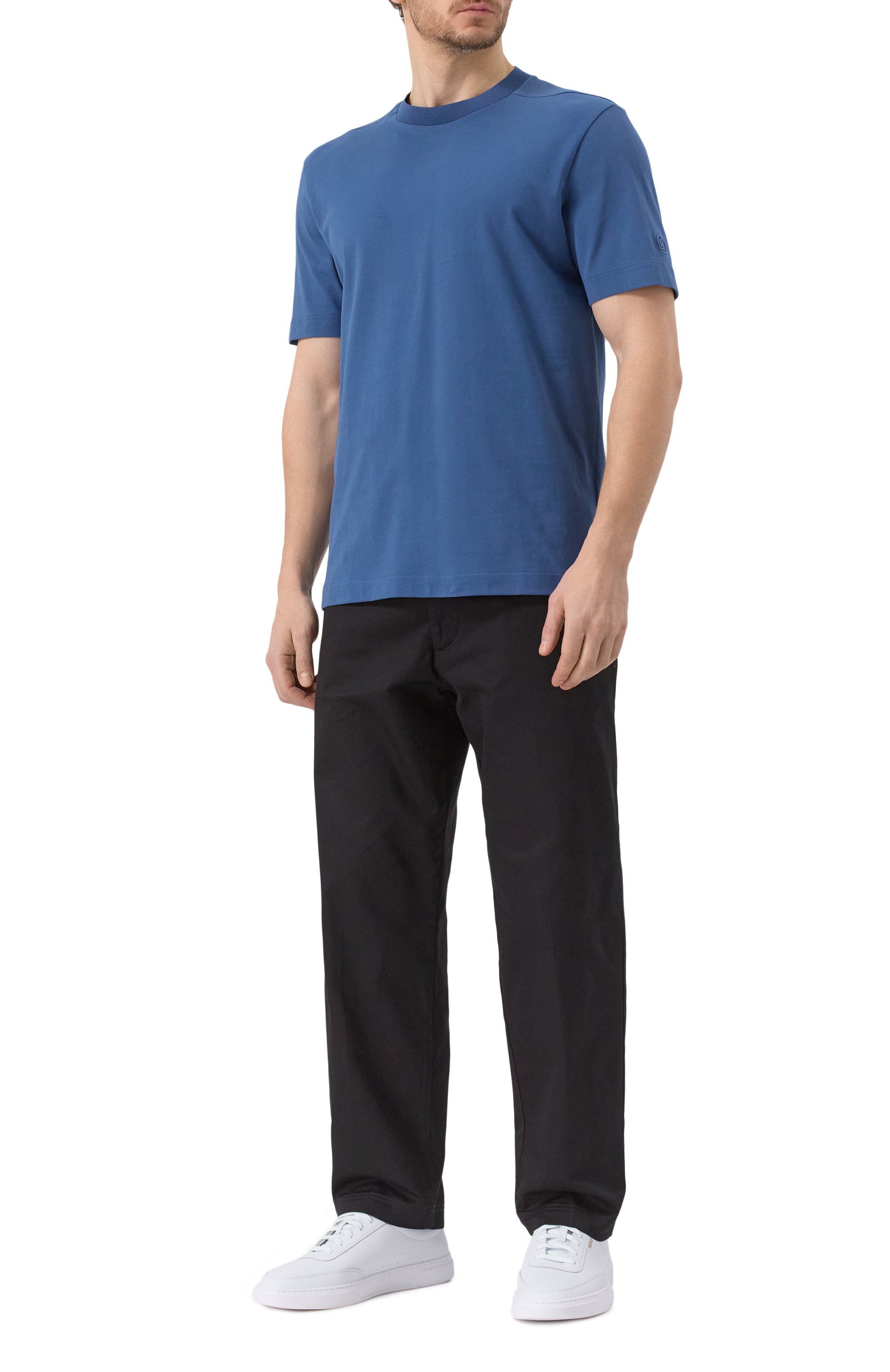 Хлопковая футболка BOSS синего цвета по цене 17950 руб., арт. 50537352, фото 2 Хлопковая футболка BOSS, арт. 50537352, фото 2