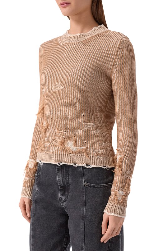 Хлопковый свитер MM6 S52HL0054/M13214 Бежевый  S52HL0054/M13214 Фото 3