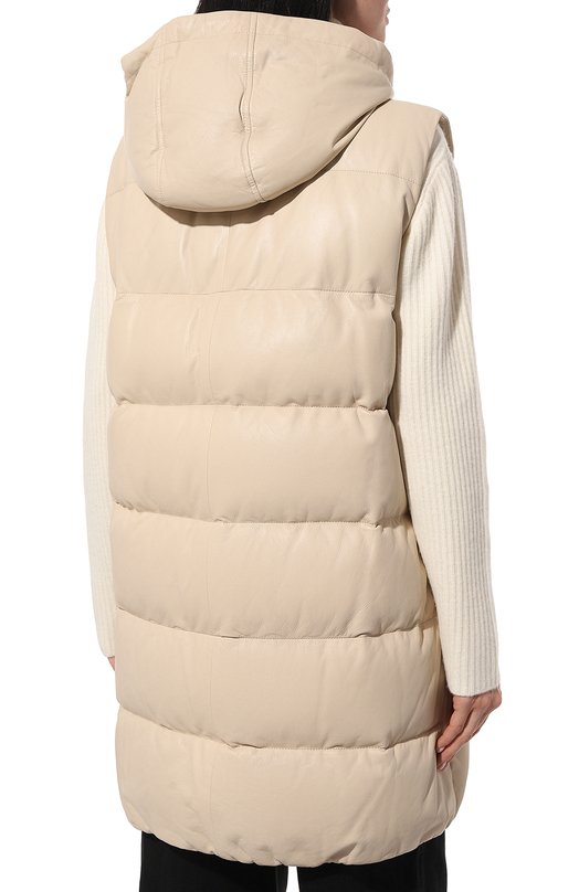 Пуховый кожаный жилет Brunello Cucinelli MPNPI9624P Кремовый  MPNPI9624P Фото 4