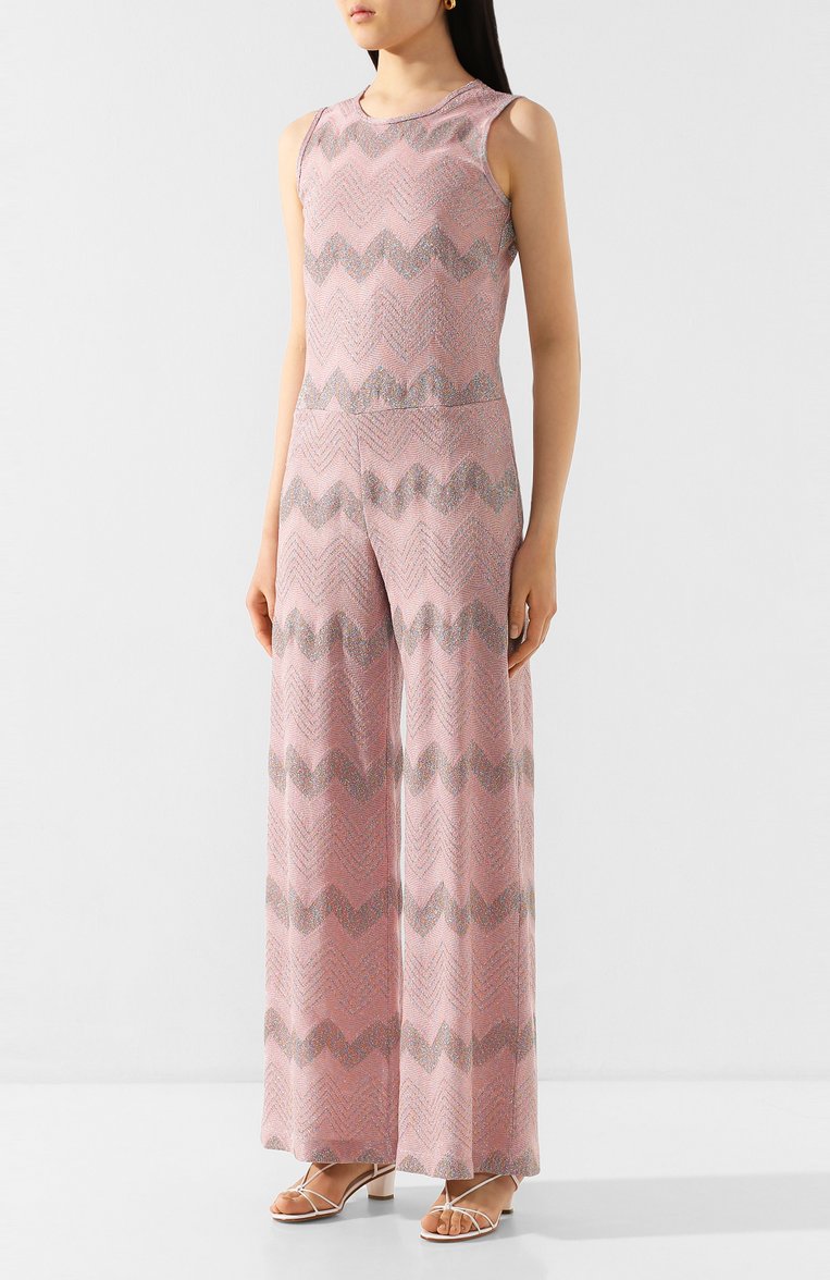 Женский комбинезон из смеси хлопка и вискозы M MISSONI розового цвета, арт. 2D000024/2J001V | Фото 3 (Длина (брюки, джинсы): Стандартные; Материал подклада: Синтетический материал; Материал внешний: Вискоза, Хлопок; Женское Кросс-КТ: Комбинезон-одежда, Комбинезон-п�ляжная одежда; Рукава: Короткие, Без рукавов; Случай: Повседневный)