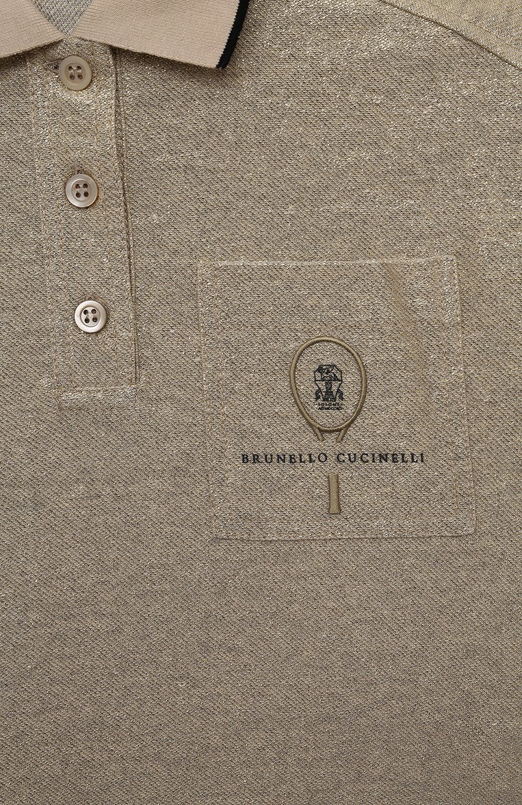 Детское поло изо льна и хлопка BRUNELLO CUCINELLI золотого цвета, арт. BL947T297A | Фото 3 (Рукава: Короткие; Материал внешний: Лен; Автоматизация состава: Проставлено; Автоматизация ТО: Проставлено; Ростовка одежда: 4 года | 104 см, 6 лет | 116 см)