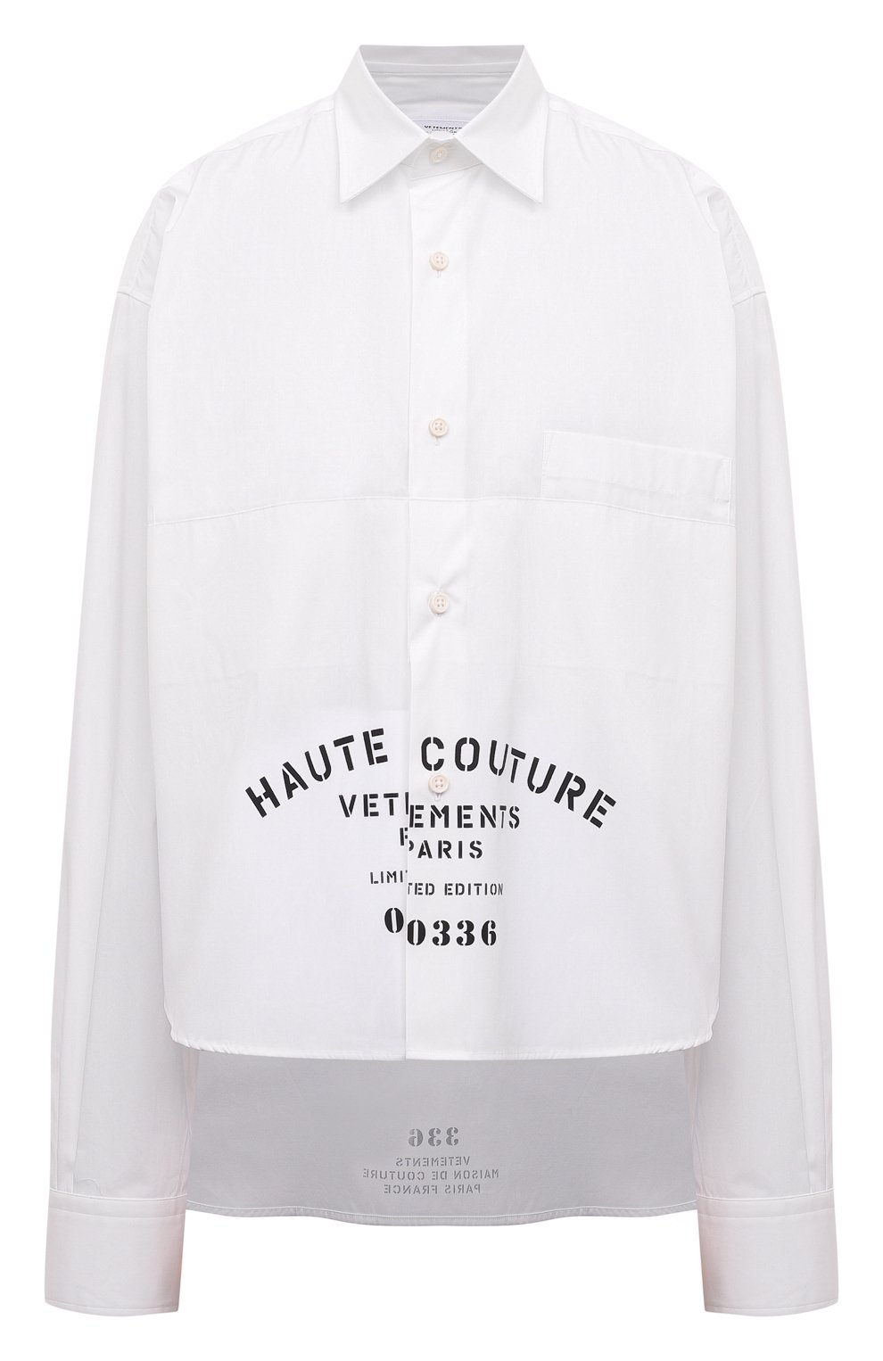 Хлопковая рубашка VETEMENTS белого цвета по цене 87900 руб., арт. UE63SH461W, фото 1 Хлопковая рубашка VETEMENTS, арт. UE63SH461W, фото 1