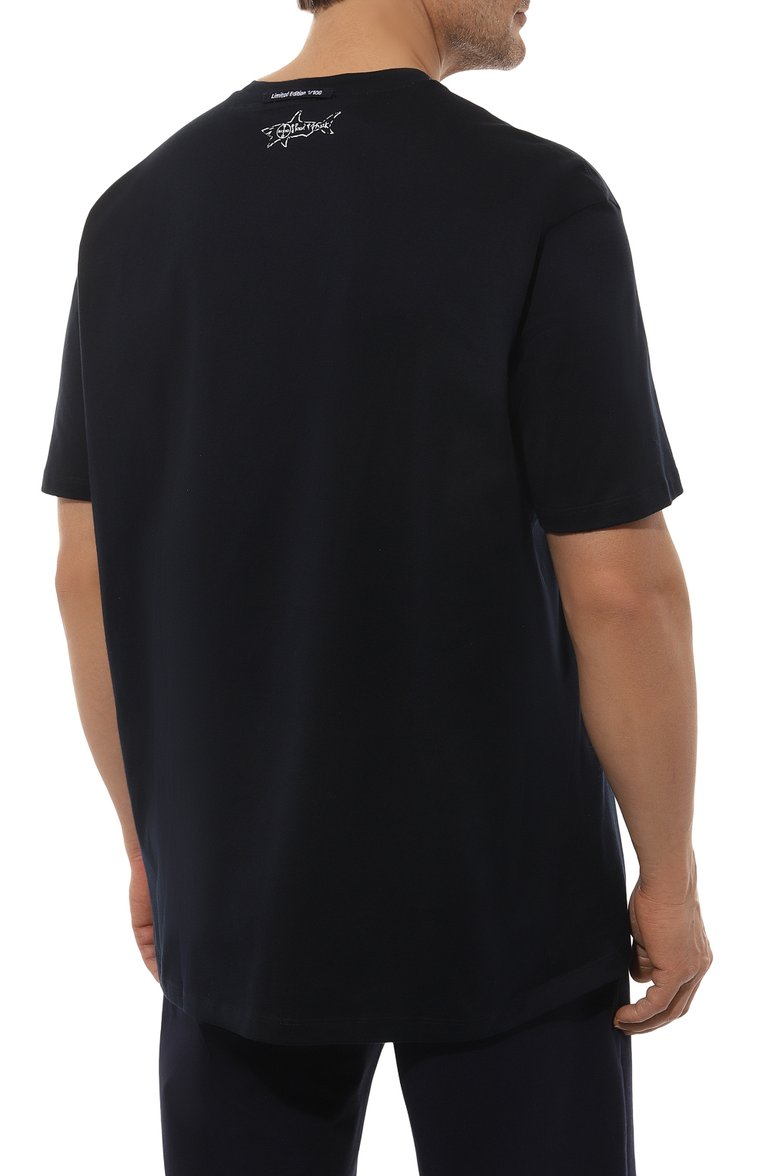 Мужская хлопковая футболка PAUL&SHARK темно-синего цвета, арт. 24411129/3XL-6XL | Фото 4 (Рукава: Короткие; Материал внешний: Хлопок; Длина (для топов): Удлиненные; Принт: С принтом; Стили: Кэжуэл; Кросс-КТ: Джерси; Мужское Кросс-КТ: Футболка-одежда; Автоматизация состава: Проставлено; Автоматизация ТО: Проставлено)