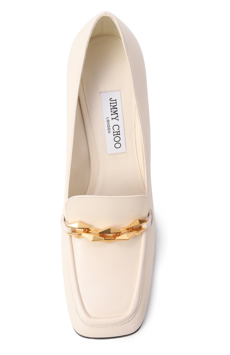 Женские кожаные туфли diamond tilda 85 JIMMY CHOO кремового цвета, арт. DIAM0ND TILDA 85/CLF | Фото 6 (Каблук тип: Устойчивый; Драгоценные камни: Проставлено; Материал внутренний: Натуральная кожа; Материал сплава: Проставлено; Каблук высота: Высокий; Материал внешний: Натуральная кожа; Подошва: Плоская)