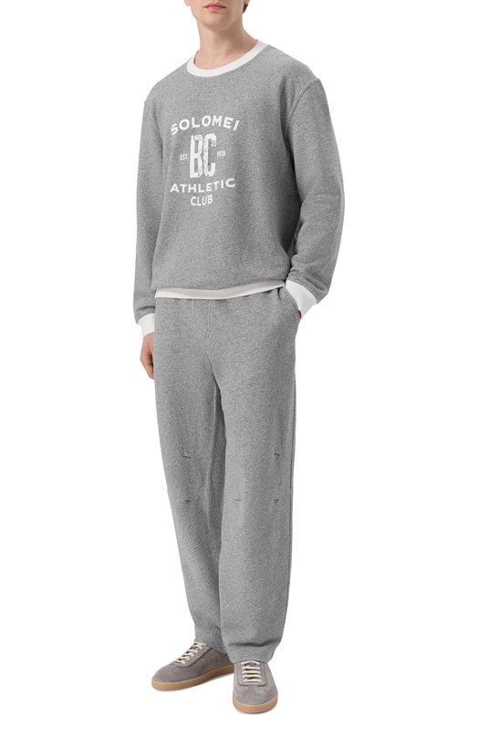 Свитшот из хлопка и льна Brunello Cucinelli MR8313380G Серый  MR8313380G Фото 2