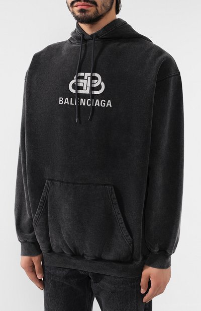 Хлопковое худи BALENCIAGA темно-серого цвета по цене 79950 руб., арт. 570811/TGV74, фото 3 Хлопковое худи BALENCIAGA, арт. 570811/TGV74, фото 3