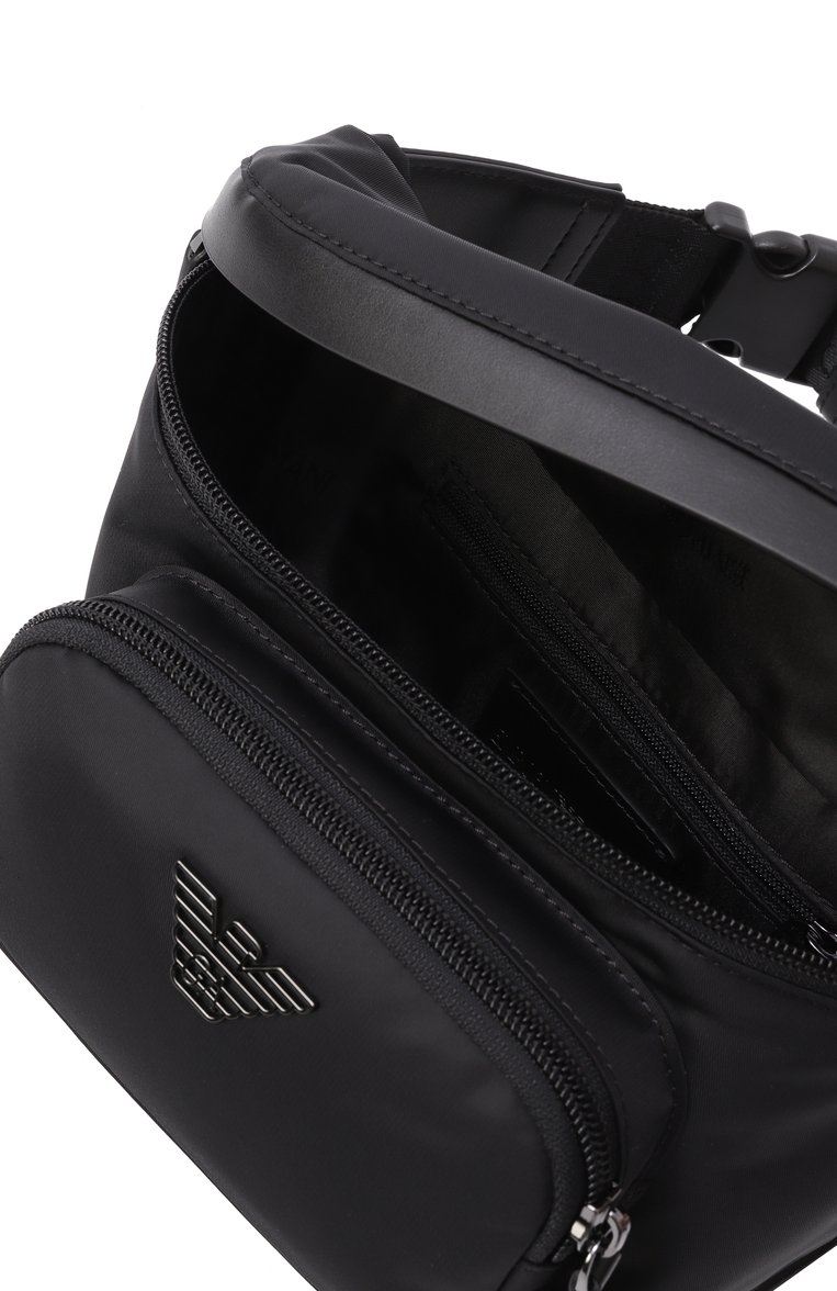 Мужская поясная сумка EMPORIO ARMANI черного цвета, арт. EM001805/AF13454 | Фото 5 (Ремень/цепочка: На ремешке; Автоматизация ТО: Проставлено; Материал: Текстиль; Автоматизация состава: Проставлено; Размер: small; Случай: Повседневный)