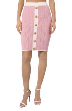 Женская юбка из вискозы BALMAIN розового цвета, арт. CF0LC009/KG41 | Фото 3 (Длина Ж (юбки, платья, шорты): До колена; Материал внешний: Вискоза; Стили: Романтичный; Кросс-КТ: Трикотаж; Женское Кросс-КТ: Юбка-карандаш)