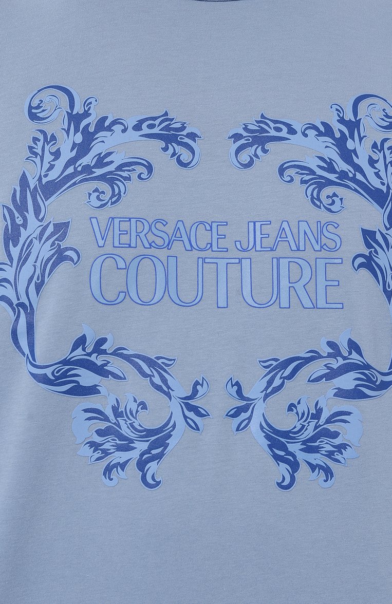 Мужская хлопковая футболка VERSACE JEANS COUTURE голубого цвета, арт. 76GAHG02/CJ00G | Фото 5 (Рукава: Короткие; Длина (для топов): Стандартные; Принт: С принтом; Материал сплава: Проставлено; Материал внешний: Хлопок; Драгоценные камни: Проставлено; Стили: Кэжуэл)