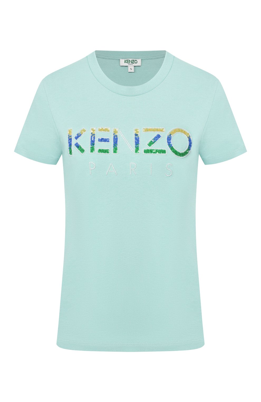 Хлопковая футболка KENZO бирюзового цвета по цене 21150 руб., арт. FA52TS821936, фото 1 Хлопковая футболка KENZO, арт. FA52TS821936, фото 1