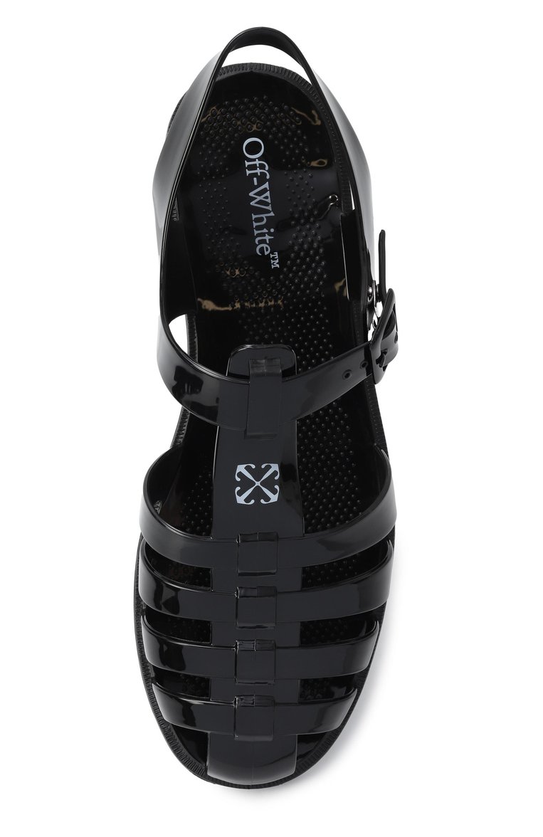 Женские сандалии off to sal OFF-WHITE черно-белого цвета, арт. 0WIH05ES25MAT0011001 | Фото 6 (Каблук высота: Низкий; Подошва: Плоская; Автоматизация состава: Проставлено; Автоматизация ТО: Проставлено; Материал внешний: Экокожа)