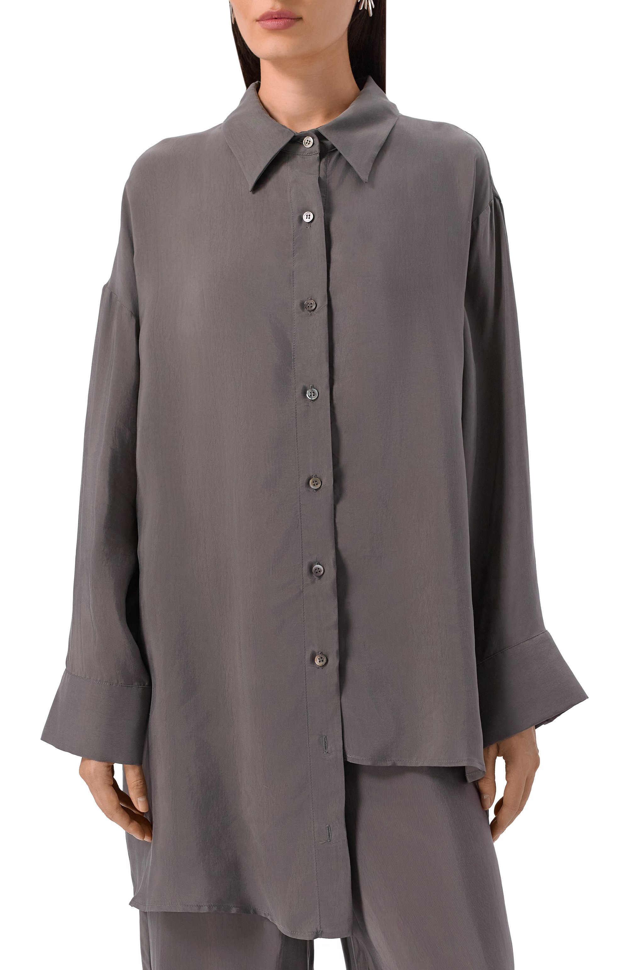 Рубашка ERIKA CAVALLINI серого цвета по цене 59850 руб., арт. P5WP06, фото 3 Рубашка ERIKA CAVALLINI, арт. P5WP06, фото 3