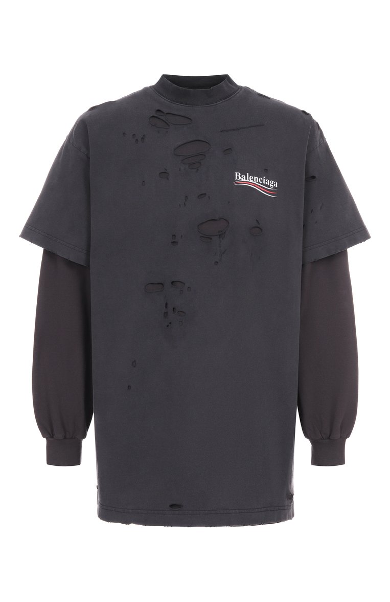 Женская хлопковый лонгслив BALENCIAGA черного цвета, арт. 818555/TRVK8 | Фото 1 (Рукава: Длинные; Материал внешний: Хлопок; Стили: Гранж; Принт: С принтом; Длина (для топов): Удлиненные; Автоматизация ТО: Проставлено; Автоматизация состава: Проставлено)