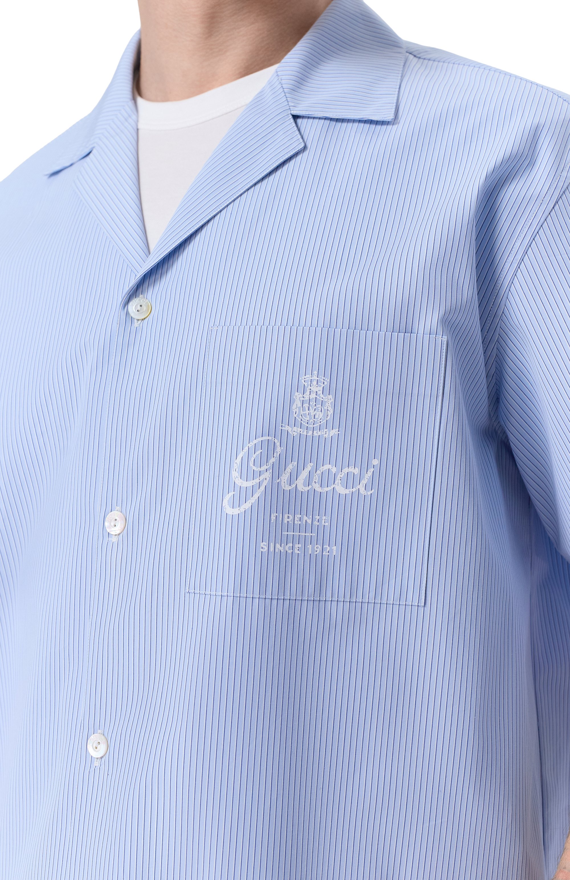 Хлопковая рубашка GUCCI голубого цвета по цене 140500 руб., арт. 794907/ZAJWW, фото 5 Хлопковая рубашка GUCCI, арт. 794907/ZAJWW, фото 5