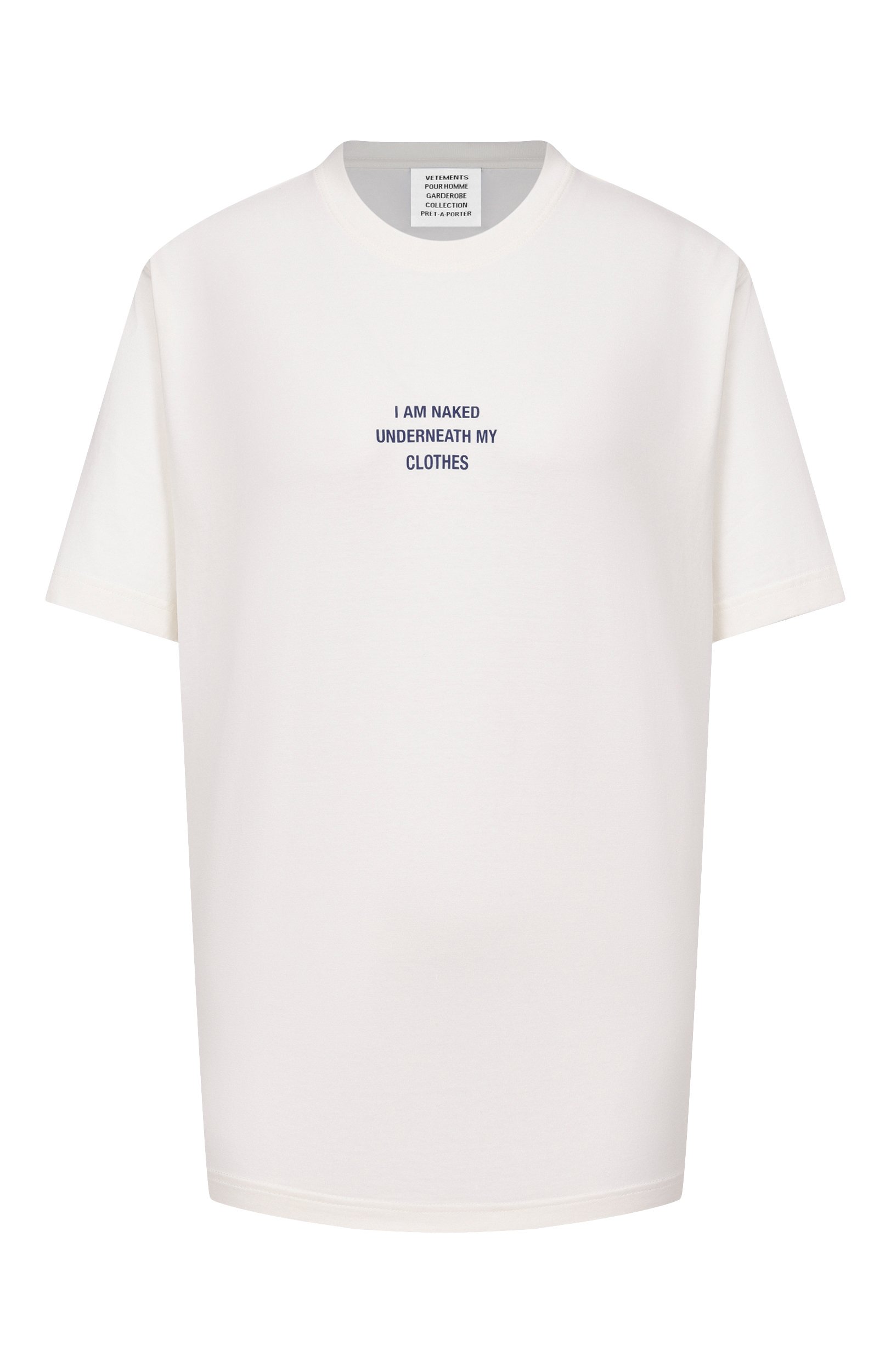 Хлопковая футболка VETEMENTS белого цвета по цене 63200 руб., арт. MH27TR173W, фото 1 Хлопковая футболка VETEMENTS, арт. MH27TR173W, фото 1