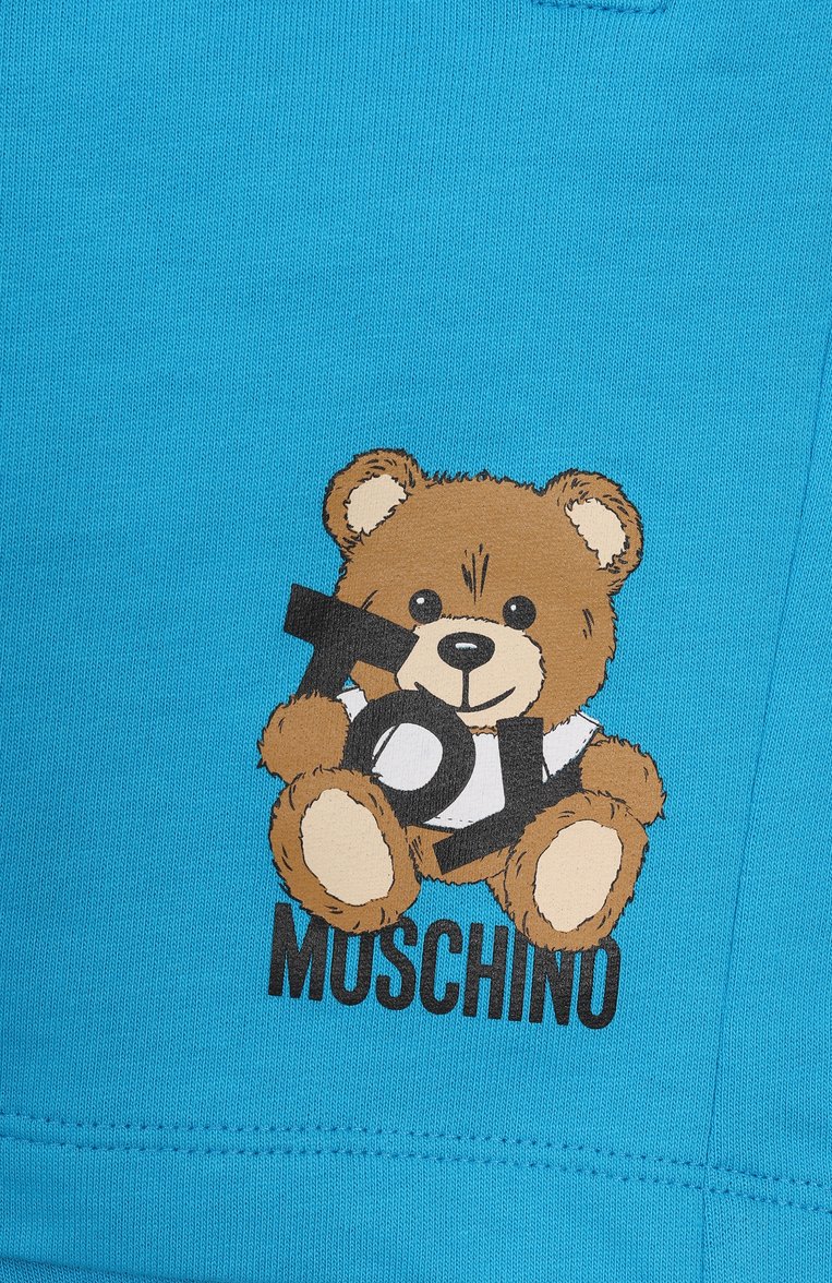 Детские хлопковые шорты MOSCHINO бирюзового цвета, арт. HUQ02A/LCA19/4-8 | Фото 3 (Нос: Не проставлено; Материал внешний: Хлопок; Случай: Повседневный; Тематический товар: Teddy Bear; Ростовка одежда: 4 года | 104 см, 5 лет | 110 см, 6 лет | 116 см, 8 лет | 128 см)