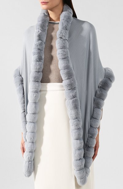 Пончо из смеси кашемира и шелка с отделкой из меха шиншиллы LORO PIANA, арт. FAI0932, фото 3