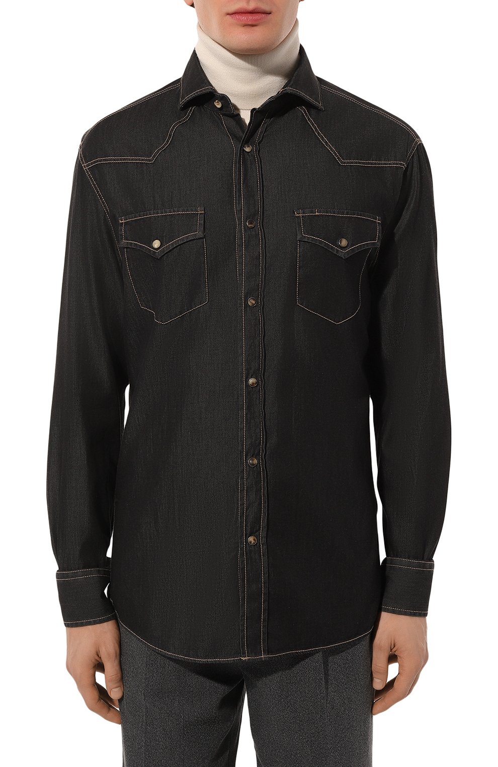 Джинсовая рубашка BRUNELLO CUCINELLI темно-серого цвета по цене 94000 руб., арт. MR683B2036, фото 3 Джинсовая рубашка BRUNELLO CUCINELLI, арт. MR683B2036, фото 3