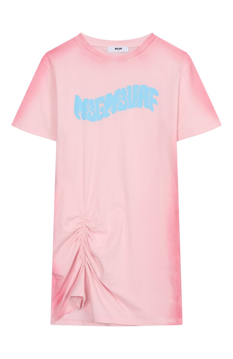 Детское хлопковое платье MSGM KIDS розового цвета, арт. S5MSJGDR234 | Фото 1 (Материал внешний: Хлопок; Рукава: Короткие; Случай: Повседневный; Девочки Кросс-КТ: Платье-одежда; Ростовка одежда: 6 лет | 116 см, 16 лет | 164 см, 10 - 11 лет | 140 - 146см, 8 лет | 128 см, 12 лет | 152 см)