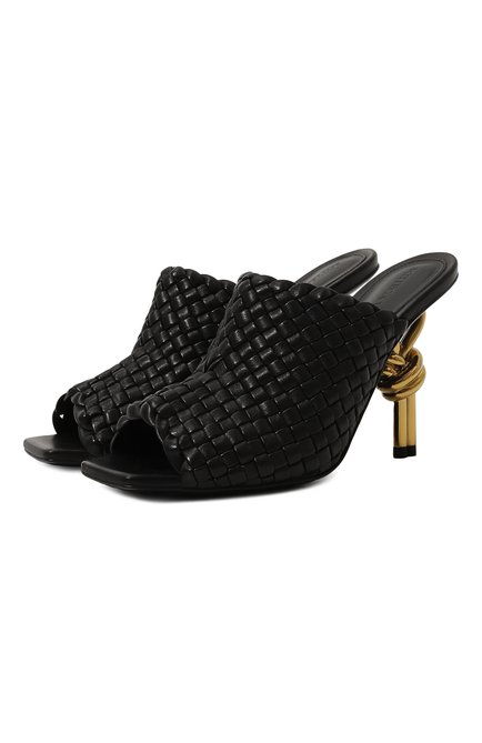 Женские кожаные мюли knotted intreccio BOTTEGA VENETA черного цвета, арт. 754143V2P50 1000 | Фото 1 (Драгоценные камни: Проставлено; Материал внутренний: Натуральная кожа; Материал сплава: Проставлено; Каблук высота: Высокий; Подошва: Плоская; Материал внешний: Натуральная кожа)