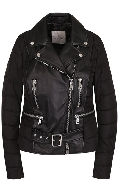 Женский пуховик с кожаной вставкой и косой молнией MONCLER, арт. C2-093-45938-00-5092M