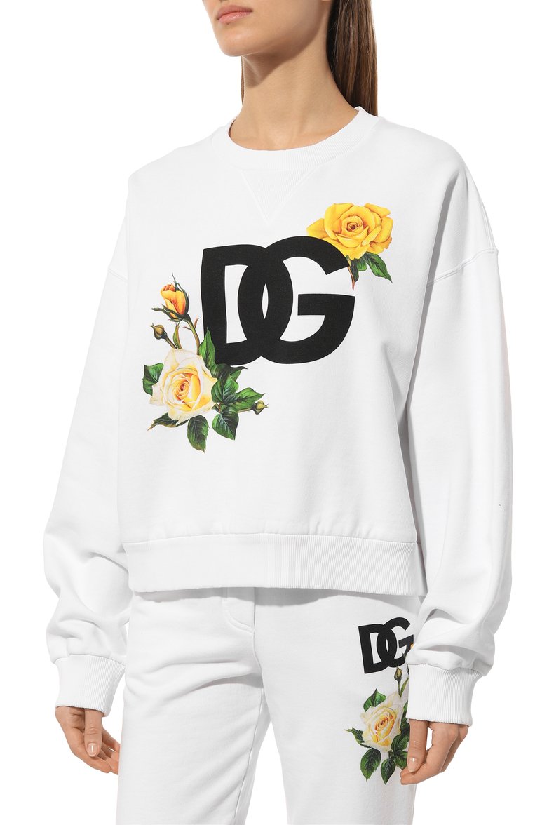 Женский хлопковый свитшот DOLCE & GABBANA белого цвета, арт. F9L05T/GDCDF | Фото 5 (Длина (для топов): Стандартные; Рукава: Длинные; Материал внешний: Хлопок; Стили: Кэжуэл; Женское Кросс-КТ: Свитшот-одежда)