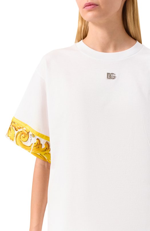 Футболка из хлопка и шелка Dolce & Gabbana F8V06T/GDCK6 Белый  F8V06T/GDCK6 Фото 5