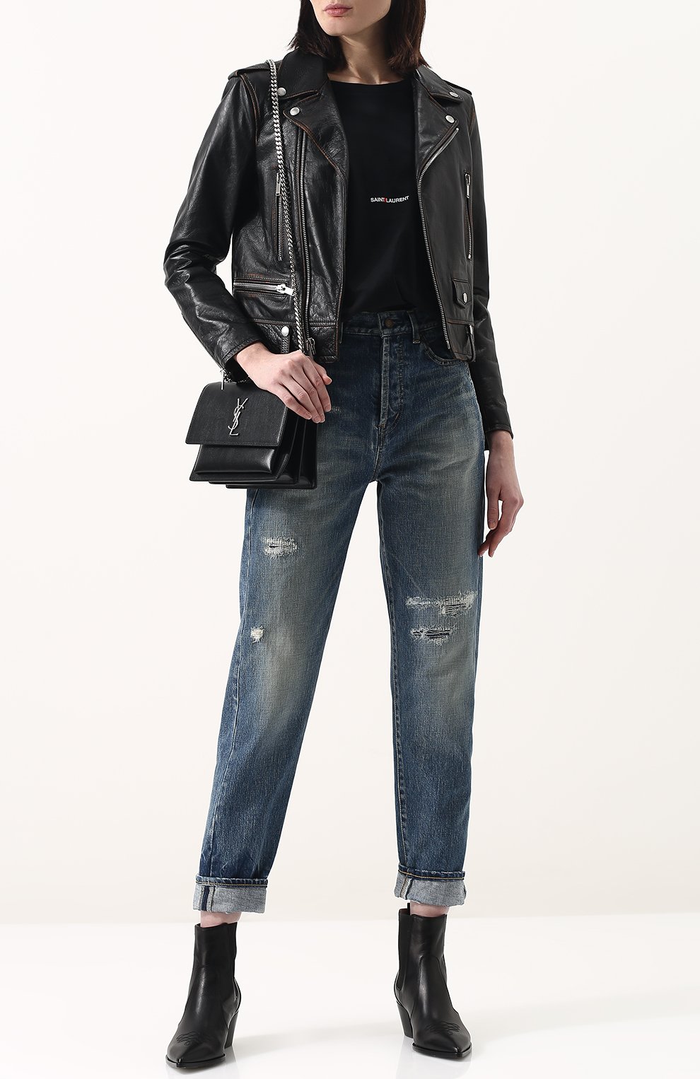 Однотонная кожаная куртка с косой молнией SAINT LAURENT, арт. 481862/Y5RD2, фото 2