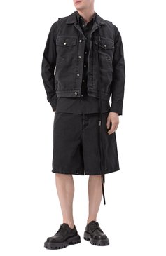 Мужской джинсовый жилет ANN DEMEULEMEESTER черного цвета, арт. B0010293/FA039 | Фото 2 (Длина (верхняя одежда): Короткие; Драгоценные камни: Проставлено; Материал сплава: Проставлено; Кросс-КТ: Деним; Материал внешний: Деним, Хлопок; Стили: Гранж)