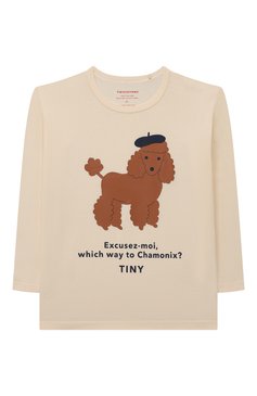 Детская хлопковый лонгслив TINYCOTTONS кремвого цвета, арт. AW23-097 | Фото 1 (Рукава: Длинные; Девочки Кросс-КТ: Лонгслив-одежда; Материал сплава: Проставлено; Материал внешний: Хлопок; Драгоценные камни: Проставлено)