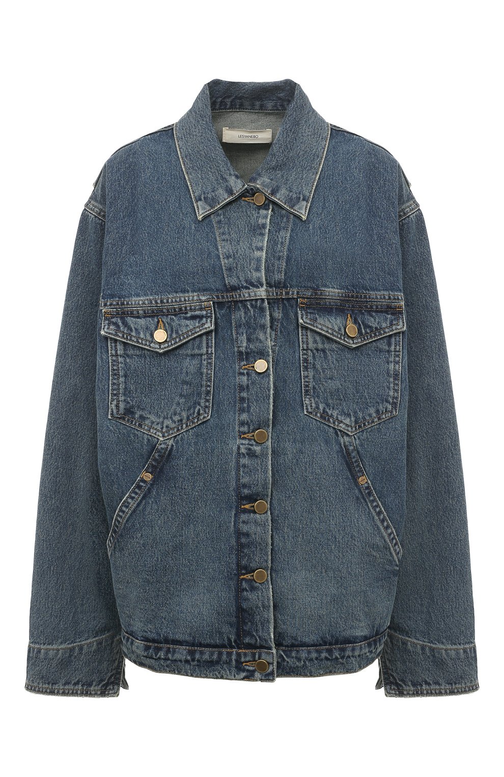 Джинсовая куртка LESYANEBO тёмно-голубого цвета по цене 26000 руб., арт. SS23/DENIMJ002, фото 1 Джинсовая куртка LESYANEBO, арт. SS23/DENIMJ002, фото 1