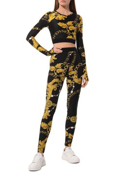 Женский топ VERSACE JEANS COUTURE черного цвета, арт. 75HAH218/JS203 | Фото 2 (Рукава: Длинные; Материал внешний: Синтетический материал; Материал сплава: Проставлено; Стили: Спорт-шик; Драгоценные камни: Проставлено; Длина (для топов): Укороченные)