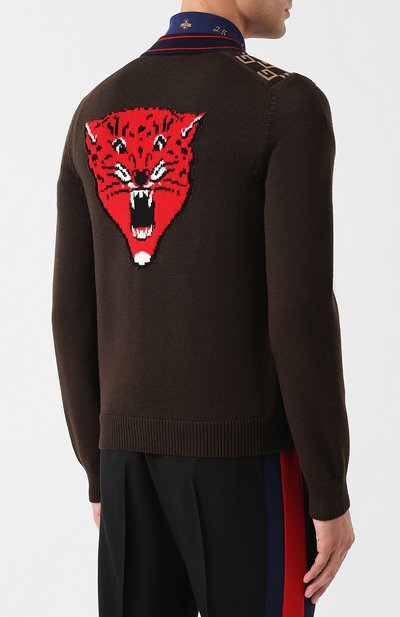 Шерстяной кардиган на пуговицах с v-образным вырезом и принтом GUCCI, арт. 522543/X9U22, фото 4