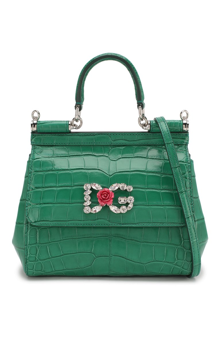 Женская сумка sicily small из кожи аллигатора DOLCE & GABBANA зеленого цвета, арт. BB6003/B2DG6/AMIS | Фото 6 (Размер: small; Ремень/цепочка: На ремешке; Сумки-технические: Сумки через плечо, Сумки top-handle; Материал: Экзотическая кожа)