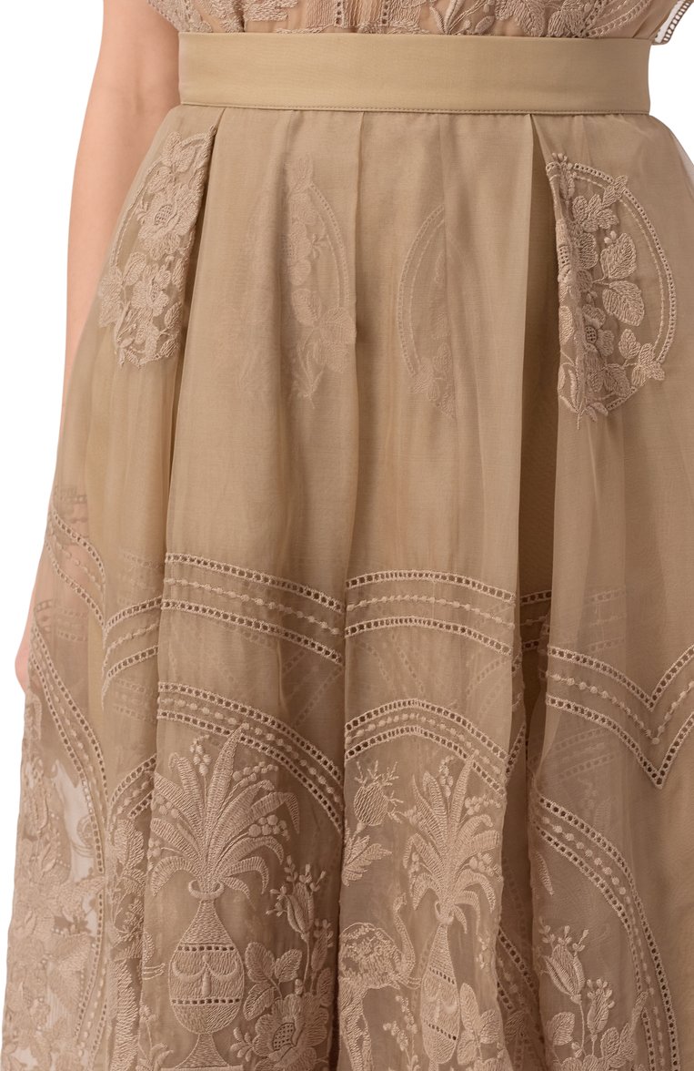 Женская шелковая юбка ELIE SAAB бежевого цвета, арт. SK143NS25 | Фото 5 (Автоматизация ТО: Проставлено; Материал внешний: Синтетический материал, Шелк; Длина Ж (юбки, платья, шорты): Миди; Автоматизация состава: Проставлено; Кросс-КТ: костюм; Стили: Кэжуэл)
